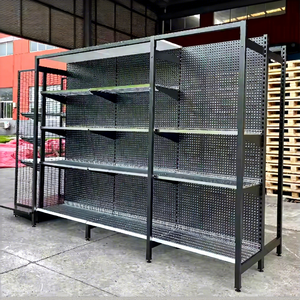 Étagères personnalisées en métal à dos en maille, finition grain <span class=keywords><strong>de</strong></span> bois, pour présentation en supermarché - Product Image 3