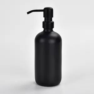 500ml Matte Black Boston Vetro Rotondo bottiglia di Dispenser di Sapone con Pompa In Acciaio Inox