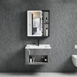 2024 parete appesa specchio mobile con lavabo in ceramica e specchio a led per il piccolo bagno