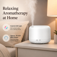 Diffuseur d'huiles essentielles ultrasonique 500 ml à grain de bois, humidificateur d'aromathérapie, LED 7 couleurs, arrêt automatique, 3 minuteurs, pour hôtel, à piles