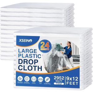 ผ้าคลุมพลาสติกขนาดใหญ่ 9x12 ฟุต 24 แผ่น สำหรับป้องกันสี - Product Image 1