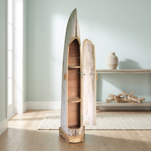 Eco Friendly <b>Rustic</b> Half Boat Designed Bookshelf Rack with Door Handmade of Recycled Boat <b>Wood</b> for School - Product Image 2