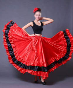 Jupe de <span class=keywords><strong>flamenco</strong></span> espagnole pour femme bohème à 720 degrés, en satin de polyester lisse, grande jupe évasée, costume de danse du ventre pour carnaval, fête, bal - Product Image 6