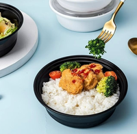 Boîte à lunch jetable ronde en plastique PP de qualité alimentaire, noire, avec couvercle, pour pizza, sushi, restaurant, hôtel, usage domestique, à emporter
