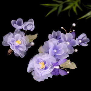 Antiguo púrpura Hanfu nuevo tocado Original hecho a mano Flor de seda tocado par Clip danza clásica aleación tocado - Product Image 5