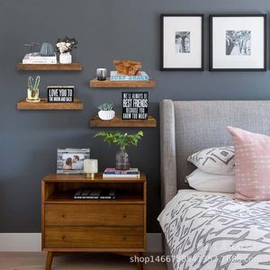 Étagère murale en bois rectangulaire réglable en hauteur, rangement multi-niveaux pour chambre à coucher, salon, durable - Product Image 1