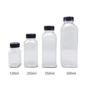 Custom 100ml 250ml 500ml 16oz 32oz Square Clear Plastic Bottles For Juice Business Empty Plastic Juice Bottles With Cap
