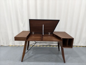 Contemporary Oversized Slender Natural Solid Wood Work Bureau Wide Extended Tabletop Writing <b>Unit</b> with Freestanding Book Rack - Product Image 5
