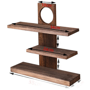 Étagère de bureau à trois niveaux en bois massif, support de présentation en noyer pour service à thé, salon, chambre, bureau - Product Image 4