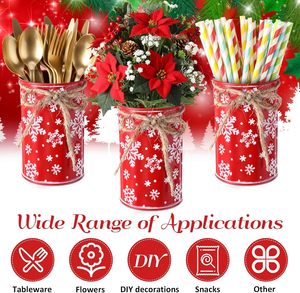 Centros de Mesa Navideños, Jarrón Decorativo <span class=keywords><strong>con</strong></span> Copos de Nieve Estilo Rústico, Maceta de Metal Galvanizado <span class=keywords><strong>con</strong></span> Lazo de Cuerda, Cubos <span class=keywords><strong>Artificiales</strong></span> - Product Image 3