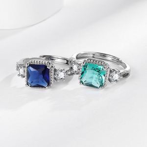 Bague de mariage ajustable en moissanite et zircon, style cube de sucre, 2 carats, imitation Paraiba colorée - Product Image 3