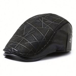 Boina de Cuero PU para Hombre, Gorro Plano de Invierno Cálido Estilo Ivy - Product Image 1