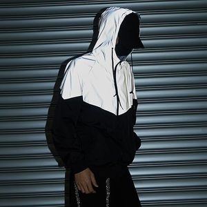 Custom <b>Reflective</b> Windbreaker <b>Jacket</b> Hi-Vis Night Glow Patchwork Techwear Streetwear <b>Men</b> Hooded Track <b>Jacket</b> for Brand - Product Image 2