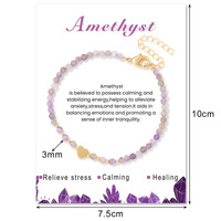 Bracelet pour femme en perles facettées d'améthyste et grenat plaqué or 18 carats de 3 mm, bracelets perlés tendance avec carte incluse