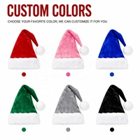 Chapeau de Père Noël unisexe personnalisé pour adulte, bordure en peluche rouge, pompon blanc, cadeau de fête de Noël, décoration de vacances, vente en gros, OEM, ODM, en vrac