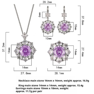 Fashion Eco-friendly Copper New Design Jewelry <b>Set</b> 14-10mm Purple Cubic Zirconia Rose Cut Simple Round Elegant Jewelry <b>Set</b> - Product Image 2