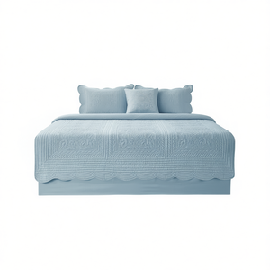 DB 6-Piece Reversible Scalloped Edge Bedding Set Egyptian Cotton <b>King</b> <b>Size</b> Classic Quilted Design Home Use - Product Image 1