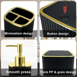 Juego de Accesorios de Baño de Lujo en Negro y Dorado, 9 Piezas, Dispensador de Jabón de Plástico, Decoración para Baño y Hogar - Product Image 2