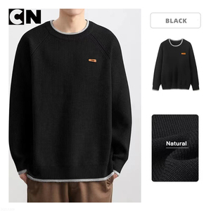 GRS Certification Winter Breathable Men's Polyester Faux Two-piece Casual Crew Neck Knit <b>Pullover</b> <b>Sweater</b> 360g Custom Logo - Product Image 3