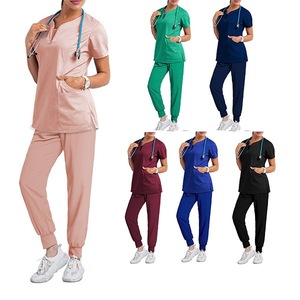 Women's <b>Scrub</b> Suit Set Moisture Wicking Knitted Split Hospital Uniforms For Clinic Work <b>Clothes</b> - Product Image 1