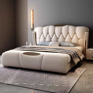 Ensemble de <span class=keywords><strong>lit</strong></span> de luxe léger en gros, mobilier de chambre à coucher haut de gamme, cadre de <span class=keywords><strong>lit</strong></span> king size design simple en cuir <span class=keywords><strong>avec</strong></span> rangement - Product Image 4