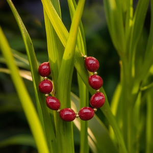 Fashion Beaded <b>Bracelet</b> <b>Red</b> Oval Stones PVD Gold Plated 316L Stainless Steel Sustainable Resistant Jewelry - Product Image 3