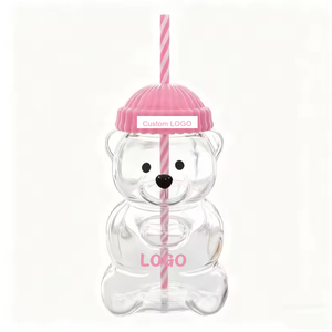 <span class=keywords><strong>Tazza</strong></span> in Vetro Borosilicato Stile Ins con Logo Personalizzato, 20 OZ, Orsetto <span class=keywords><strong>Rosa</strong></span>, con Coperchio e Cannuccia, Regalo per San Valentino - Product Image 1