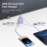Chargeur rapide 20W PD QC USB-A Type-C double port, prise US, couleur macaron, bloc de chargeur mural pour iPhone 15 16 Samsung téléphones Android