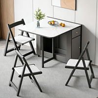 Petite table à manger moderne multifonctionnelle en bois et pierre frittée, design télescopique pliable et extensible, rangement pratique