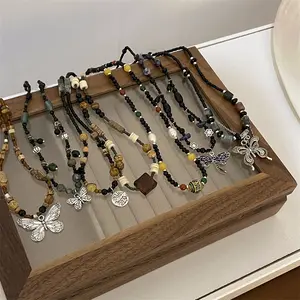 ボヘミアンバタフライペンダントネックレス天然石ビーズ織りロープレディースネックレスファッションジュエリーアクセサリーギフト