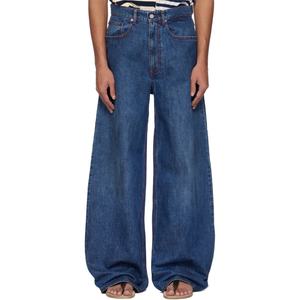 Pantalones Vaqueros Retro Azules para Hombre, Corte Holgado, Pierna Ancha, Estilo Baggy, Desgastados, de Algodón - Product Image 2