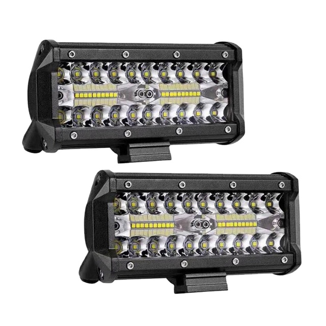 Yellow 7 Inch 120W Flood Spot Combo Single Color Long Strip Fog Working 3000K Tri-Row Led Light Bar
