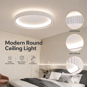 Plafonnier LED rond moderne avec télécommande, intensité variable, trois couleurs, en acrylique, à montage en surface, CRI élevé, pour chambre et salon - Product Image 2