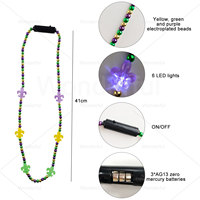 Collier classique Mardi Gras perlé violet, vert et or avec 6 LED lumineuses pour la décoration et les fournitures de Noël, Nouvel An et mariage