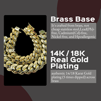 Pulseras y Collares de Cadena Cubana de Latón Chapado en Oro de 14K y 18K de 10mm-25mm Cadena de Eslabones Cubanos Sólidos y Pesados Estilo Miami Hip Hop para Hombre