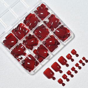 144 <span class=keywords><strong>faux</strong></span> <span class=keywords><strong>ongles</strong></span> carrés rouges par boîte, 12 compartiments, couverture complète, courts, à presser, pour orteils, en acrylique, fournitures pour <span class=keywords><strong>ongles</strong></span> - Product Image 3