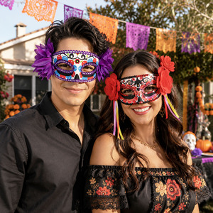 Masque <span class=keywords><strong>de</strong></span> Calavera en Sucre avec Fleurs pour Halloween, Carnaval, Fête, Décorations du Jour des Morts du Mexique, Nouveauté - Product Image 1