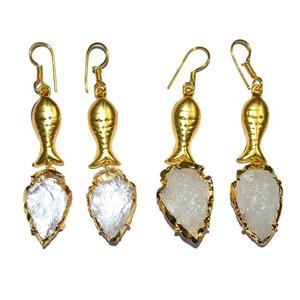 Classic Silver-Plated Fish-Shaped Arrowheads <b>Earring</b> Natural Crystal Quartz Pearl Diamond Agate Zircon Religious <b>Moon</b> Number - Product Image 1