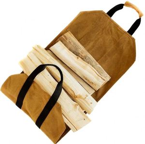 BSCI Factory Waxed Canvas Firewood Carrier <b>Log</b> Tote <b>Bag</b> Durable Firewood Tote <b>Bag</b> Heavy Duty Firewood Carrier - Product Image 1