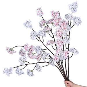 Branche de fleur de poirier artificielle Meng Jie, fleur en soie blanche et rose pour la décoration de la maison, mariage, arrangement floral - Product Image 5