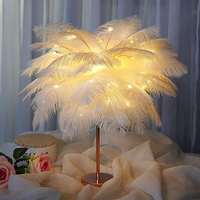 Nouvelle arrivée Lampe de bureau LED en acier inoxydable avec design en plumes d'autruche Lumière blanc chaud pour chambre à coucher et salon