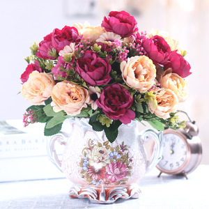 Bouquet de fleurs artificielles en soie Runye, pivoines, décoration pour la maison, arrangement floral pour la table du salon - Product Image 1