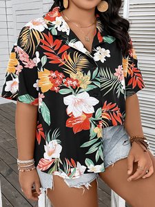 INS Fashion Plus <span class=keywords><strong>camicia</strong></span> a spalla scesa con stampa tropicale <span class=keywords><strong>senza</strong></span> Top in Chiffon <span class=keywords><strong>camicia</strong></span> a maniche corte stampata camicetta da <span class=keywords><strong>donna</strong></span> - Product Image 5