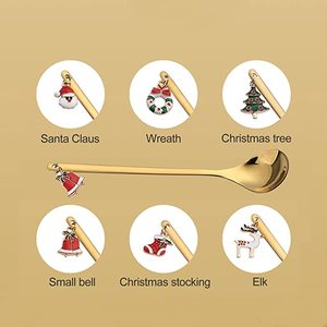 Cuillères à thé <span class=keywords><strong>de</strong></span> <span class=keywords><strong>noël</strong></span> avec pendentif <span class=keywords><strong>de</strong></span> <span class=keywords><strong>noël</strong></span> 6 pièces ensemble <span class=keywords><strong>de</strong></span> cuillères à mélanger en acier inoxydable or - Product Image 5