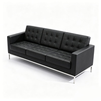 Canapé Chesterfield carré moderne trois places, structure en fer, revêtement en cuir PU, coussins en mousse haute densité, confortable et durable
