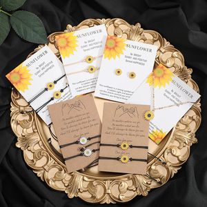 Pulsera con Dijes de Girasol de la Amistad, Joyería para Pedir un Deseo, Eres Mi Sol, Promesa de la Pequeña Mano, Pulseras de Pareja con Dijes de Margarita - Product Image 1