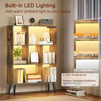 Étagère à livres en bois moderne avec télécommande tactile, rangement ouvert, lumière à intensité variable, gain de place, pour la maison, le bureau, le salon