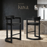 Chaise de bar rembourrée en cuir PU noir, accoudoirs fixes, design moderne, structure en bois, base en métal, pour usage commercial, restaurant, bar