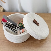 Panier de rangement moderne et simple en corde de coton tressée pour bureau et table basse – Organisateur de rangement/élégance