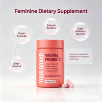 Vente en gros de 60 capsules végétales de probiotiques vaginaux, marque privée, stockables, booster de santé féminine